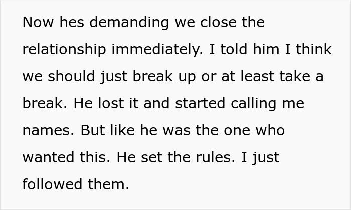 Text excerpt about a man&rsquo;s plan to open relationship backfiring as coworker is not interested in him.