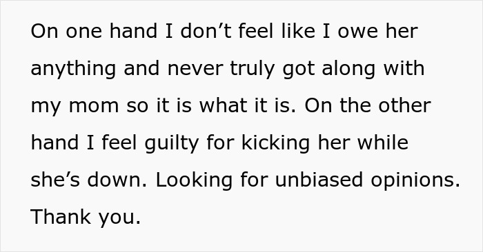 Text excerpt about a teen&rsquo;s first car becoming a debt trap set by mom, seeking opinions on guilt and family issues.