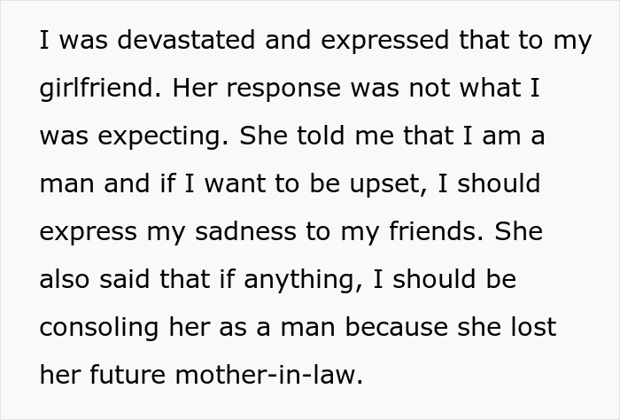 Man consoles grieving girlfriend who demands he man up and support her after loss of future mother-in-law. Man consoles grieving girlfriend who demands he man up and support her after loss of future mother-in-law.