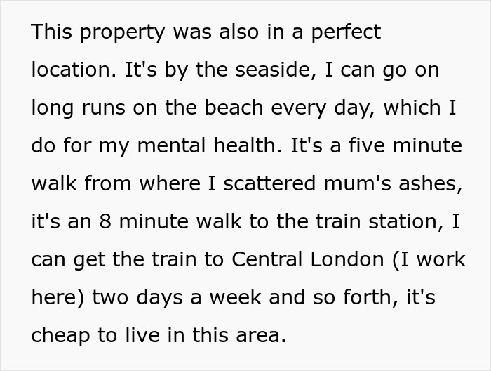 Text excerpt describing the perfect property location near the seaside and close to transport, related to man accidentally moving next door. Text excerpt describing the perfect property location near the seaside and close to transport, related to man accidentally moving next door.