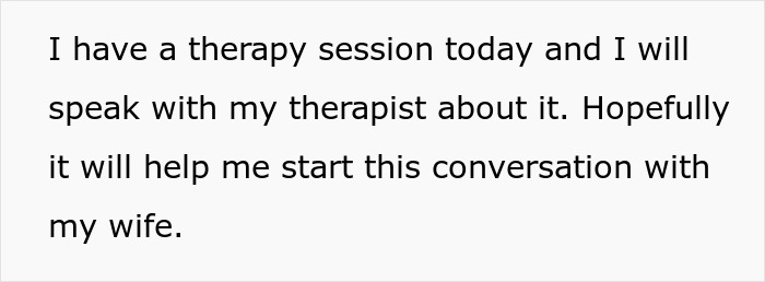 Text on a white background reads a man plans to discuss his wife&rsquo;s infidelity during his upcoming therapy session.