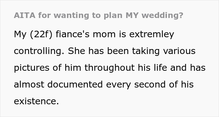 Text excerpt from a bride&rsquo;s story about her controlling mother-in-law trying to hijack her wedding venue and dress.