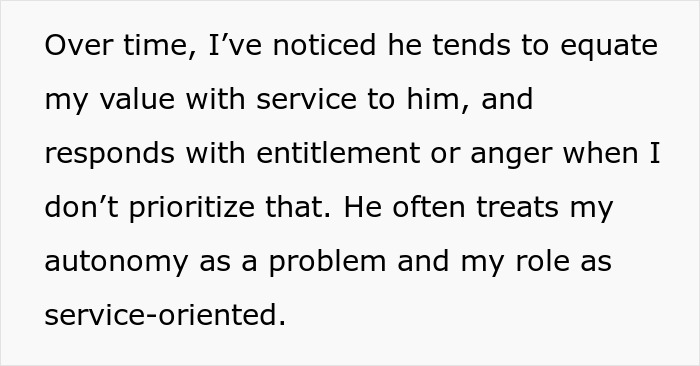 Text about toxic guy equating wife's autonomy with service and reacting with anger or entitlement. Text about toxic guy equating wife's autonomy with service and reacting with anger or entitlement.