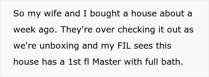 Text describing a new house purchase and in-laws refusing to help with childcare but wanting to move in.