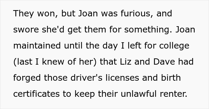 Text excerpt describing HOA president's power-trip drama involving a couple and forged documents in a neighborhood dispute.
