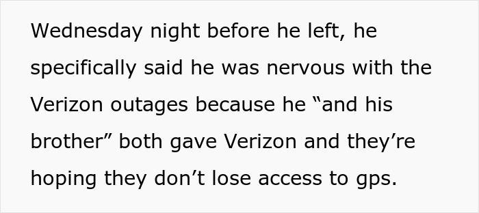 Text excerpt about husband telling wife he's going on camping trip with bro, but bro was actually home.