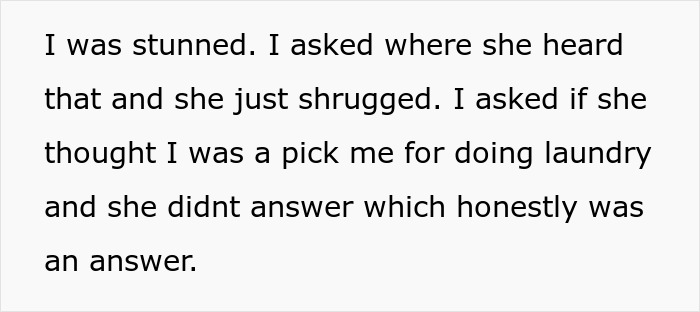 Text excerpt describing a shocked reaction to being called pick me for doing chores, highlighting family tension. Text excerpt describing a shocked reaction to being called pick me for doing chores, highlighting family tension.