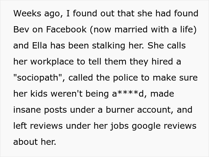 Text describing obsessive stalking behavior damaging relationships, highlighting fiancée’s bully and stalking issues. Text describing obsessive stalking behavior damaging relationships, highlighting fiancée’s bully and stalking issues.