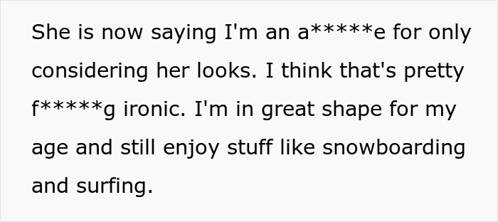 Text excerpt discussing a woman demanding her swimmer boyfriend look like her friend’s partner and his response.