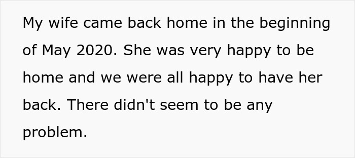 Paragraph on white background describing a wife returning home, content related to embarrasses wife Paragraph on white background describing a wife returning home, content related to embarrasses wife