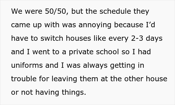 Alt text: Daughter shares struggles with custody schedule and mom blaming her for picking dad after divorce conflict Alt text: Daughter shares struggles with custody schedule and mom blaming her for picking dad after divorce conflict