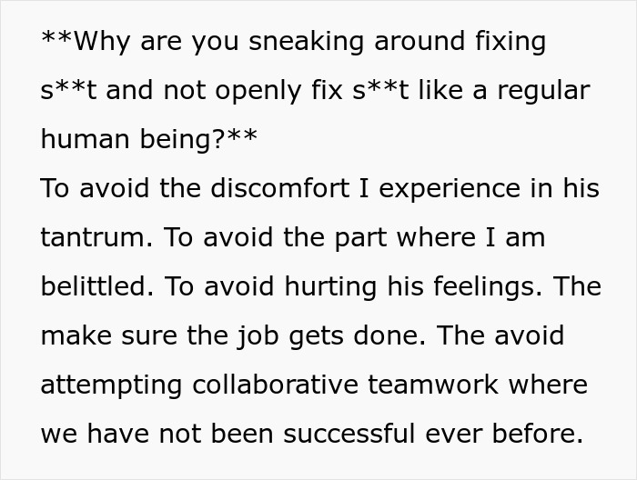 Text conversation showing frustration about fixing things secretly to avoid boyfriend feeling emasculated and belittled. Text conversation showing frustration about fixing things secretly to avoid boyfriend feeling emasculated and belittled.