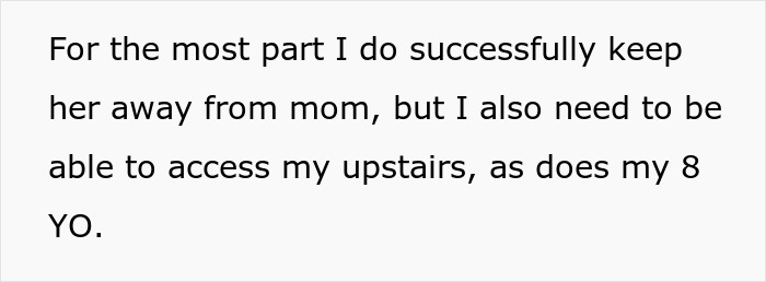 Text excerpt showing a dad explaining challenges keeping toddler from mom so she can study while managing access upstairs. Text excerpt showing a dad explaining challenges keeping toddler from mom so she can study while managing access upstairs.