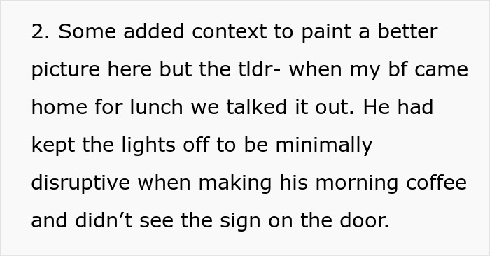 Text explaining how a man’s lovey-dovey morning ritual with kisses annoys his tired girlfriend who is fed up.