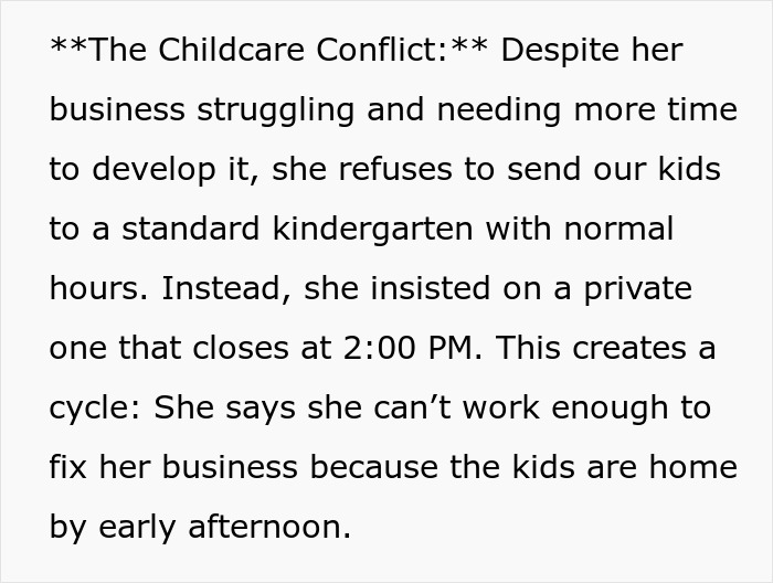 Man feels like his GF's ATM — paragraph describing childcare conflict and private kindergarten closing at 2 PM Man feels like his GF's ATM — paragraph describing childcare conflict and private kindergarten closing at 2 PM