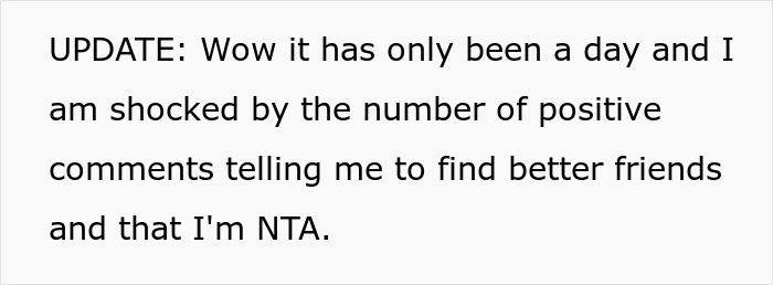 Text update about woman refusing to drive until friends buckle seat belts, causing a grudge over a ruined road trip.