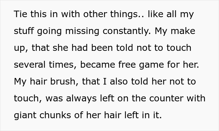 Text showing a woman describing issues with her fiancé’s stepdaughter touching her makeup and hairbrush without permission. Text showing a woman describing issues with her fiancé’s stepdaughter touching her makeup and hairbrush without permission.