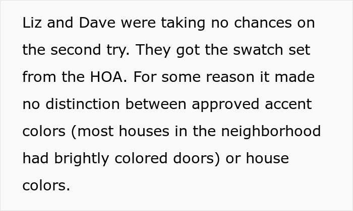 Text excerpt discussing HOA involvement with approved accent colors and neighborhood house colors.