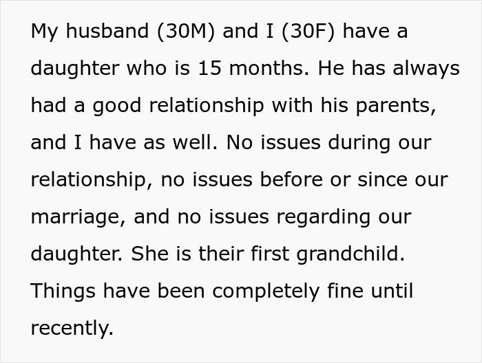 Text excerpt about a couple’s relationship with in-laws and concerns over grandchild’s safety leading to babysitting ban. Text excerpt about a couple’s relationship with in-laws and concerns over grandchild’s safety leading to babysitting ban.