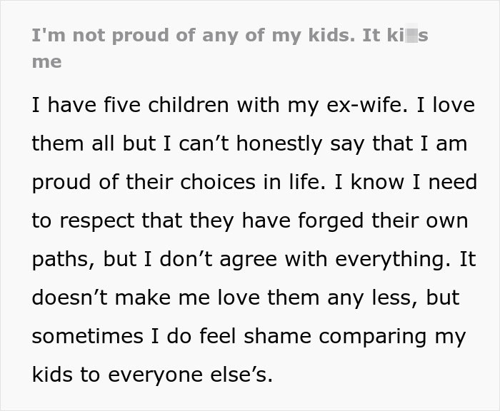 Alt text: Father expresses feelings about his five children, reflecting on failure and parenting challenges with his kids.