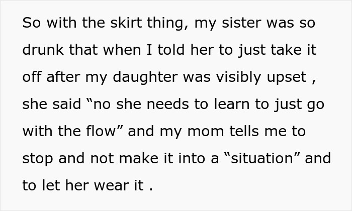 Text excerpt describing a woman stealing a skirt from her niece and lying when confronted about the incident. Text excerpt describing a woman stealing a skirt from her niece and lying when confronted about the incident.