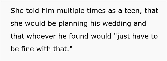 Text discussing a bride confronting her mother-in-law trying to hijack the wedding venue and dress plans.