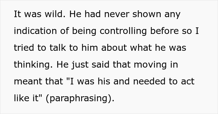 Screenshot of text describing controlling behavior and relationship red flags revealed by boyfriend