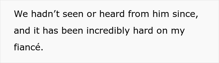 Text on a gray background stating the difficulty faced by a fiancé after losing contact with a wedding friend involving money issues. Text on a gray background stating the difficulty faced by a fiancé after losing contact with a wedding friend involving money issues.