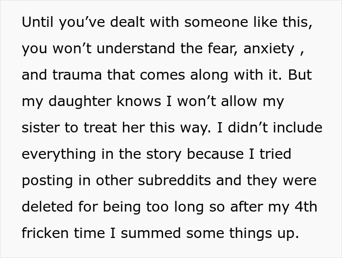 Text excerpt discussing fear, anxiety, and trauma experienced when a woman steals a young niece’s skirt and lies when caught. Text excerpt discussing fear, anxiety, and trauma experienced when a woman steals a young niece’s skirt and lies when caught.