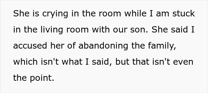 Woman complaining about sister-in-law while staying for free, husband feeling annoyed and stuck with their son in living room.