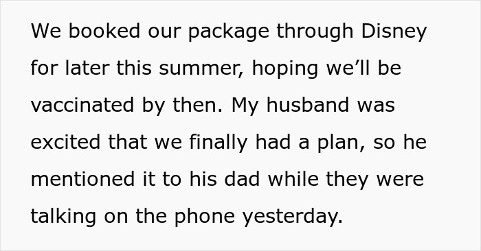 Text about booking a summer trip, with husband and parents coming as a honeymoon surprise discussed on the phone.