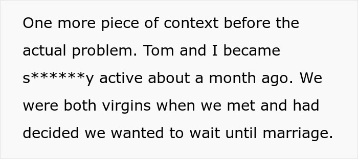 Text excerpt from a woman sharing her story about becoming s******y active after deciding to wait until marriage.