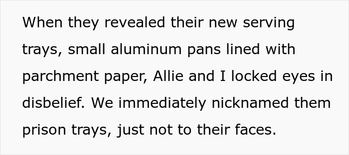 Text excerpt describing new serving trays at a restaurant, related to restaurant flies and a snarky letter incident. Text excerpt describing new serving trays at a restaurant, related to restaurant flies and a snarky letter incident.