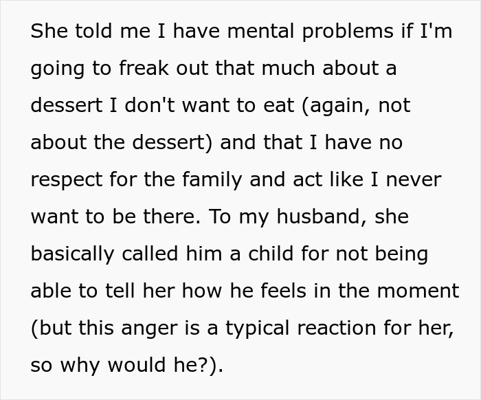 Text describing SIL holding couple hostage at dinner, threatening to destroy car with food if they try to leave. Text describing SIL holding couple hostage at dinner, threatening to destroy car with food if they try to leave.
