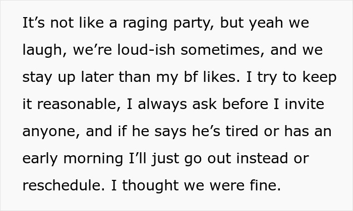 Text excerpt describing staying out late and asking permission, showing boyfriend ban friends relationship tension. Text excerpt describing staying out late and asking permission, showing boyfriend ban friends relationship tension.