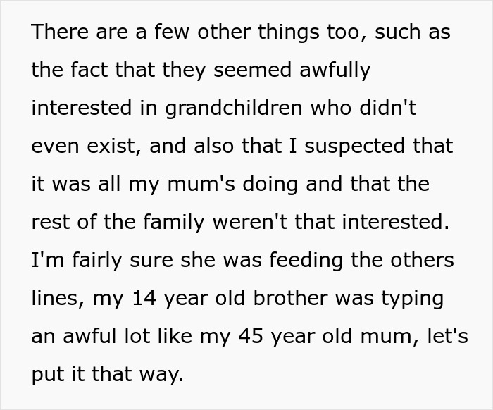 Text excerpt discussing family dynamics and forgiveness involving a brother and their mother’s influence on the family.