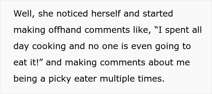 Pregnant woman declines expired food in her pantry, leading to tension with mother-in-law over meals and picky eating. Pregnant woman declines expired food in her pantry, leading to tension with mother-in-law over meals and picky eating.