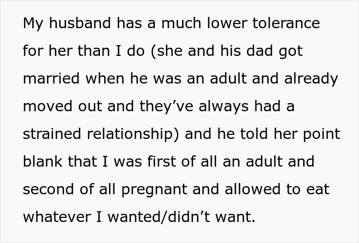 Text excerpt discussing strained family relationships and a pregnant woman declining meals, mentioning expired food in her pantry. Text excerpt discussing strained family relationships and a pregnant woman declining meals, mentioning expired food in her pantry.
