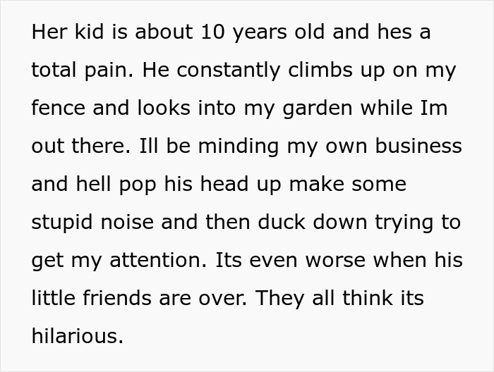 Alt text: Child climbing fence repeatedly while neighbor ignores complaints, leading to drastic privacy protection measures. Alt text: Child climbing fence repeatedly while neighbor ignores complaints, leading to drastic privacy protection measures.