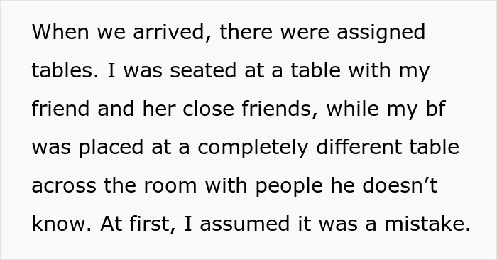 Text excerpt describing birthday host seating a bestie&rsquo;s boyfriend separately to fit party vibe, sparking drama.
