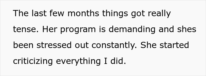 Text showing a tense ex-house-drama relationship where constant stress leads to frequent criticism and conflict.