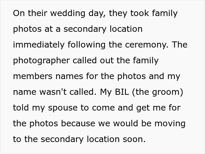 Alt text: Bride enters new family with drama after deliberately excluding sister-in-law from wedding photos on their special day