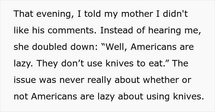 Text excerpt showing a woman confronting her mom about chauvinist bro’s comments, sparking family drama. Text excerpt showing a woman confronting her mom about chauvinist bro’s comments, sparking family drama.