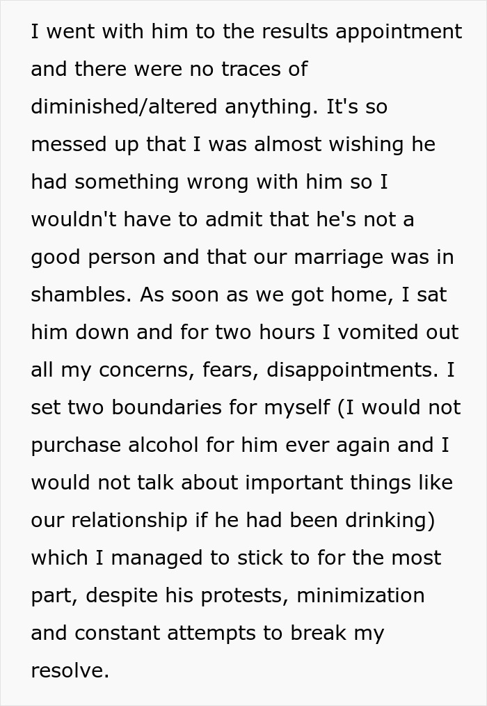 Text describing a wife expressing her concerns and setting boundaries in a troubled marriage after deciding to live life like her husband.