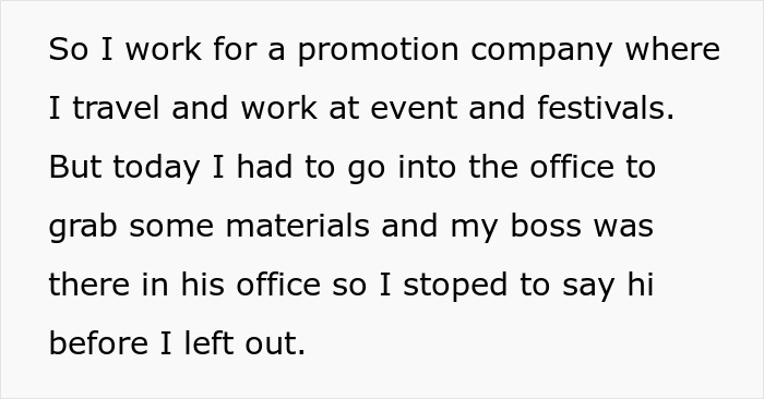 Text excerpt from a person describing their experience working in promotions and visiting the office, related to refuse shaving legs work. Text excerpt from a person describing their experience working in promotions and visiting the office, related to refuse shaving legs work.
