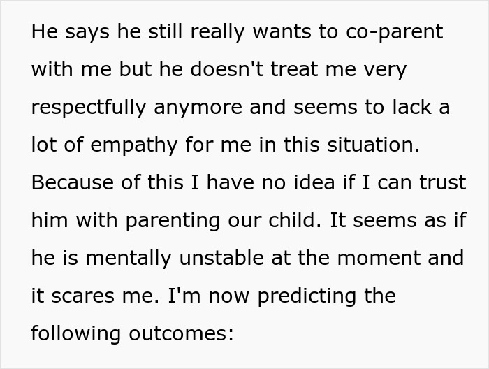 Text expressing concern about co-parenting with a mentally unstable bipolar partner who lacks empathy and respect.