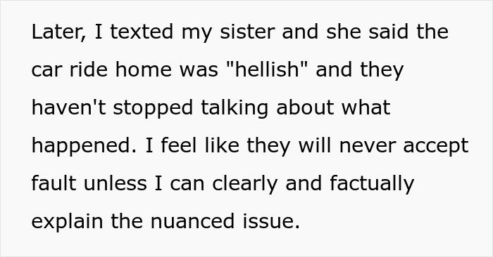 Text excerpt showing a woman discussing family drama involving a chauvinist brother and gaslighting by their mom.