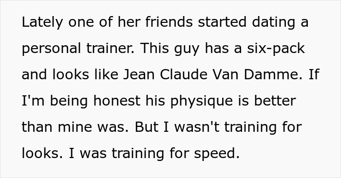 Woman demands swimmer boyfriend resemble friend’s partner but is unhappy with his response about physique and training.