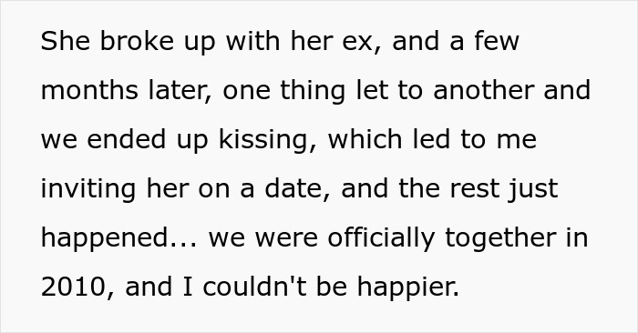 Text on a white background describing a man&rsquo;s relationship timeline before discovering his wife&rsquo;s infidelity.