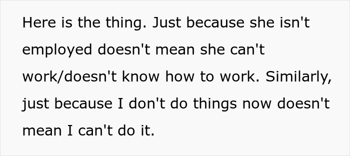 Comment screenshot discussing how a guy embarrasses wife by not going along with her lie, black text on white background Comment screenshot discussing how a guy embarrasses wife by not going along with her lie, black text on white background